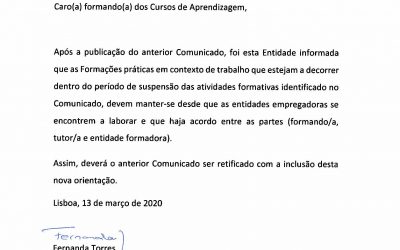 ADITAMENTO ao Comunicado Aprendizagem INETE -13.03.2020